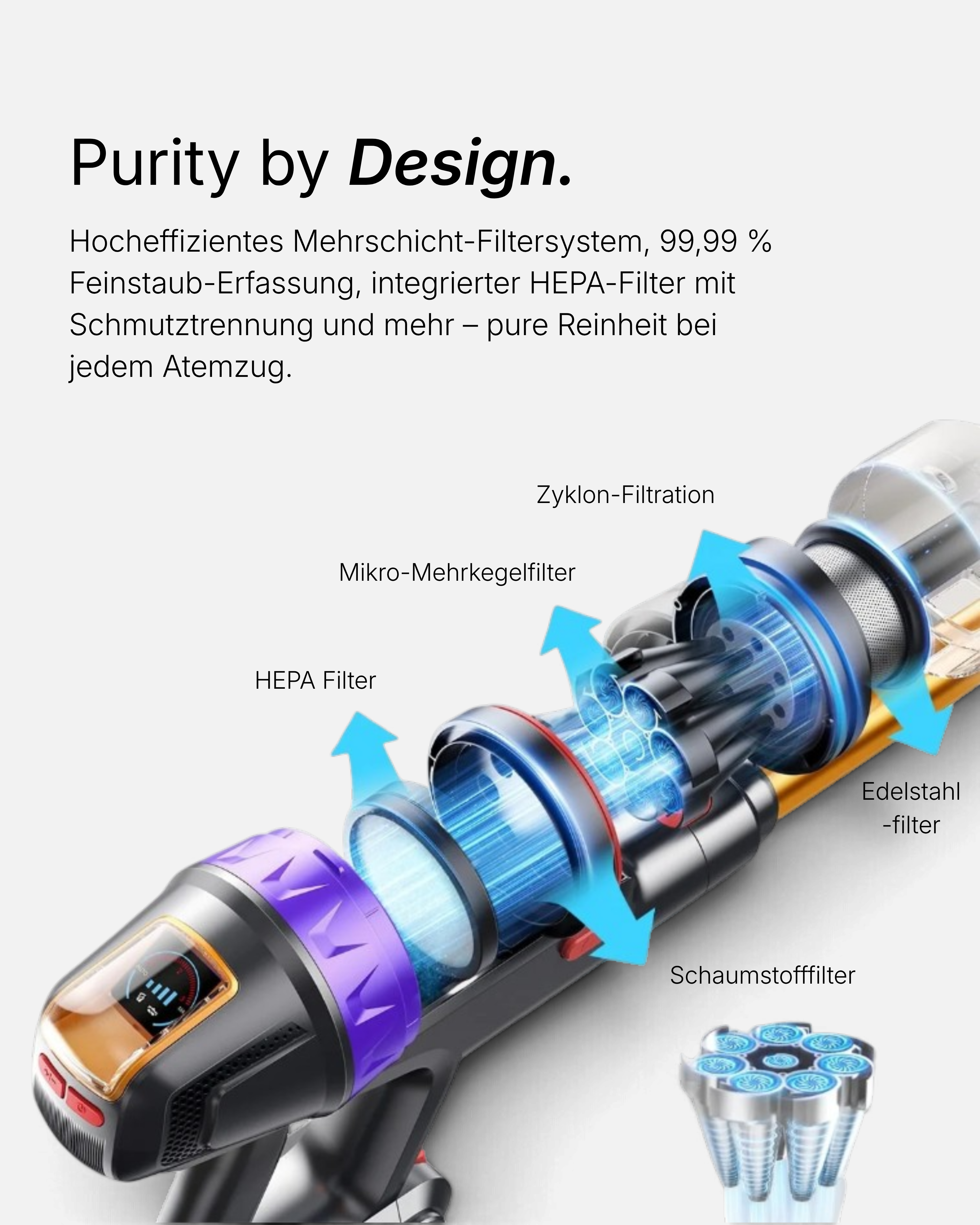 V90 Kabelloser Akku Staubsauger Beutellos